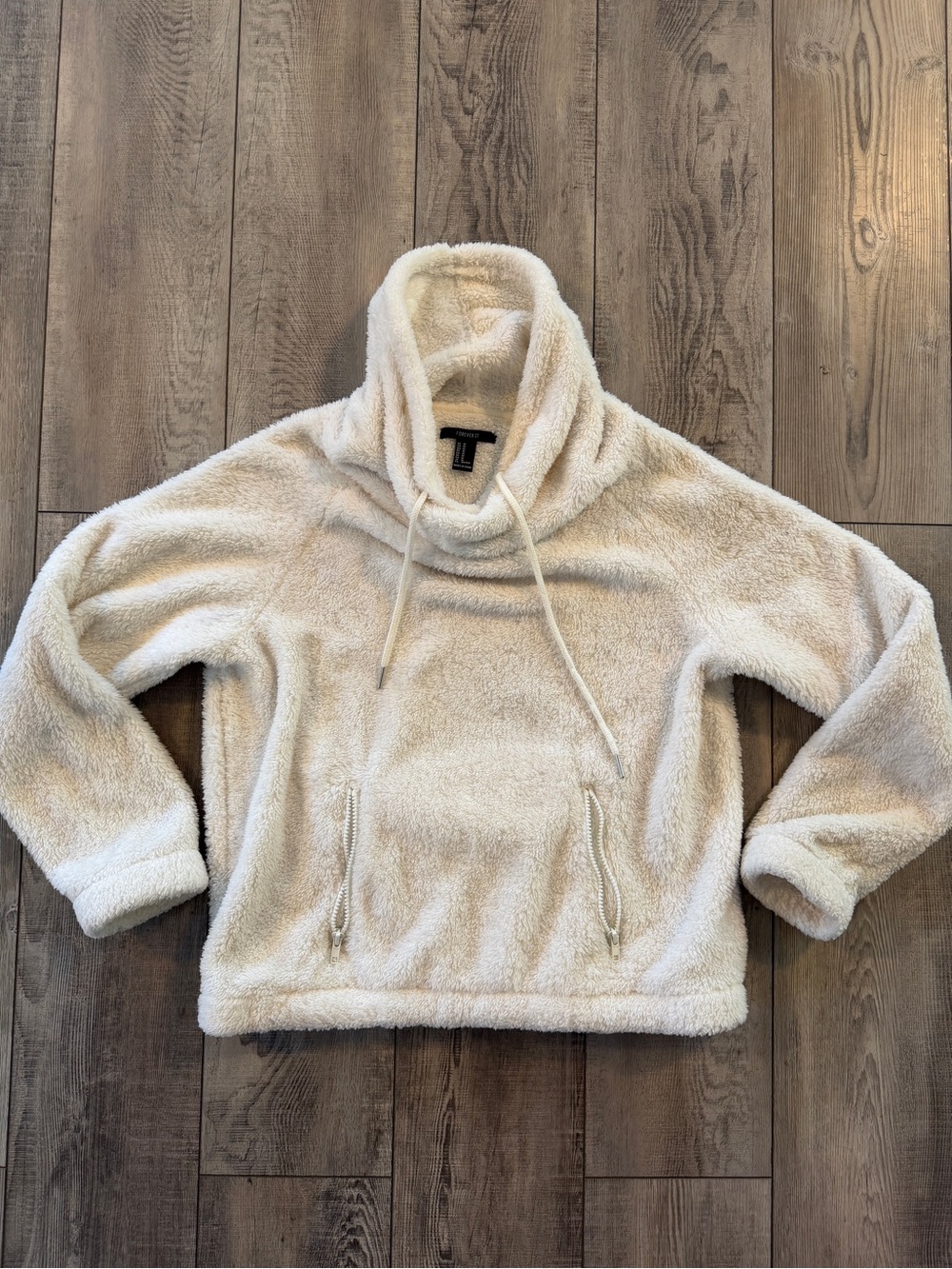 Forever 21 Cream Sherpa Cowl Neck Pullover
